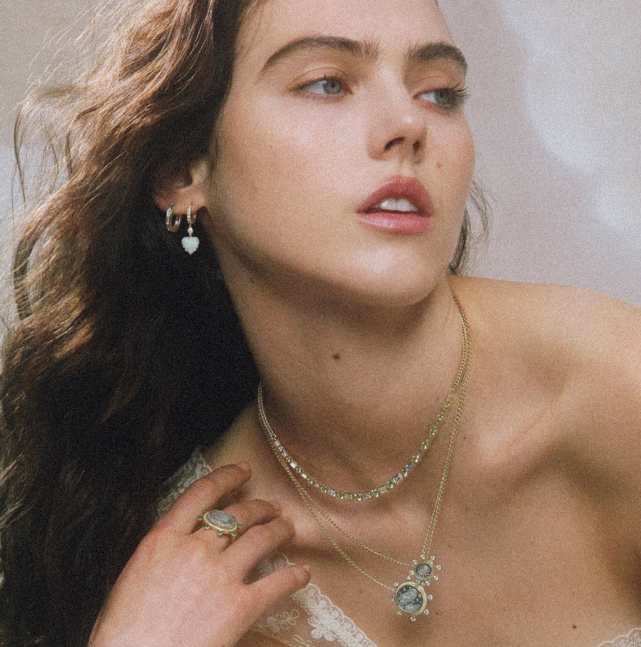 Diamond and Mali Garnet Dot-Dash Bubble Necklace