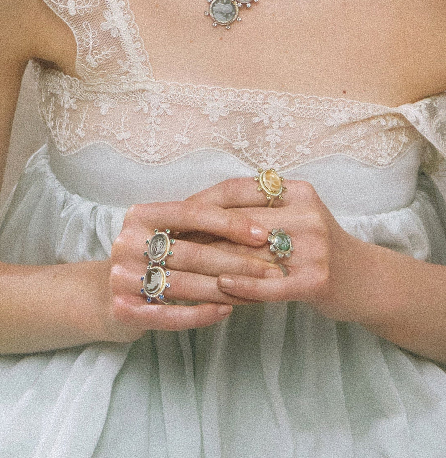 Rosebud Caspian Ring - Grey Mother-of-Pearl and Diamond
