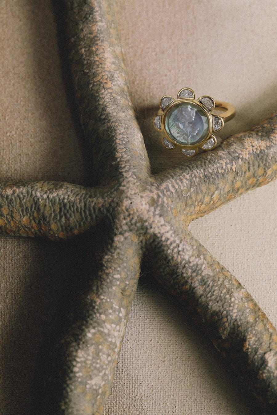 Rosebud Caspian Ring - Grey Mother-of-Pearl and Diamond