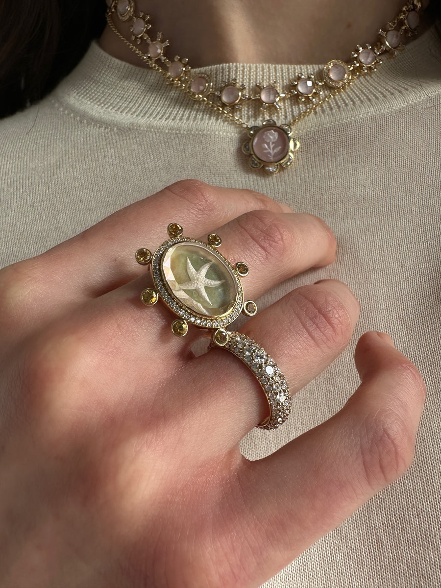 Starfish Caspian Ring - Yellow Mother-of-Pearl, Diamond and Yellow Sapphire