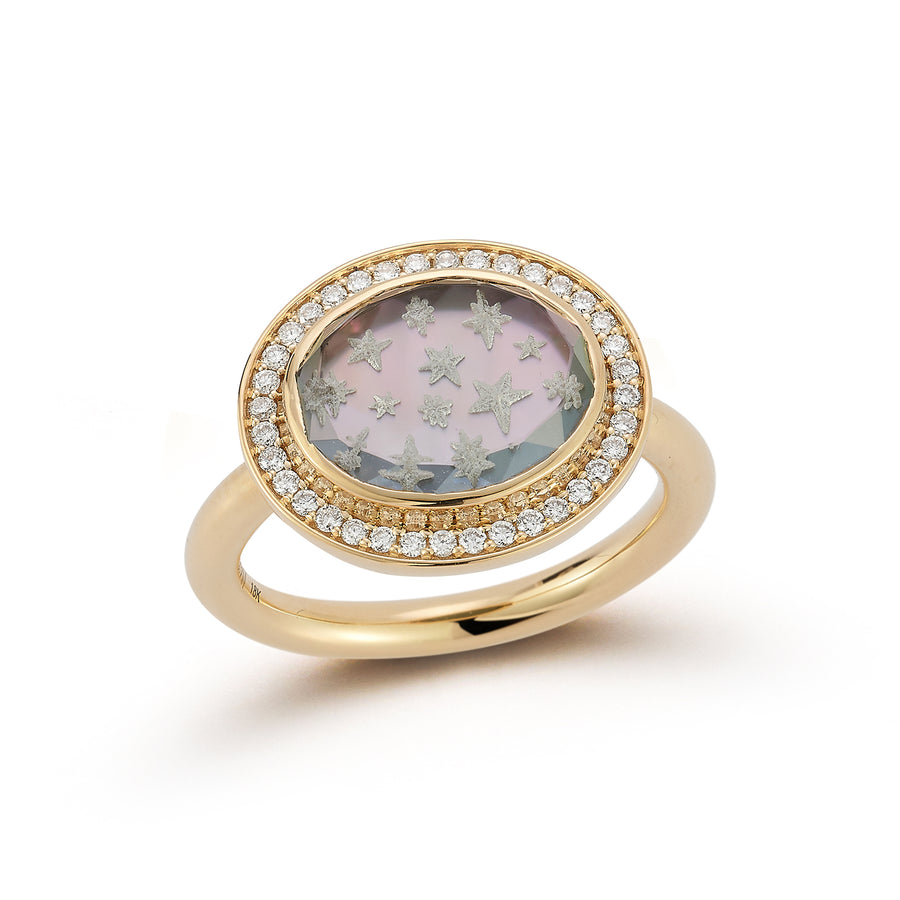 Pavé Star Caspian Ring - Grey Mother-of-Pearl and Diamond