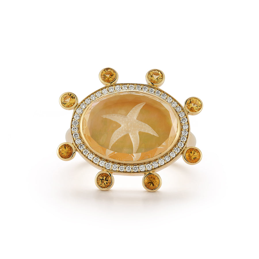 Starfish Caspian Ring - Yellow Mother-of-Pearl, Diamond and Yellow Sapphire