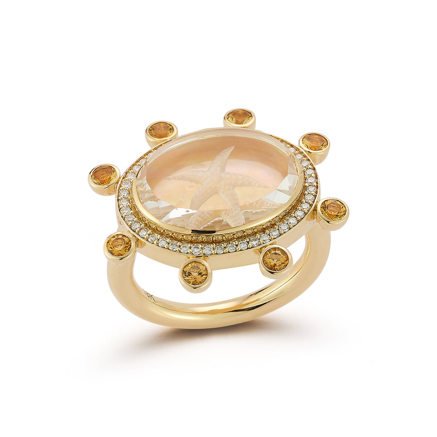 Starfish Caspian Ring - Yellow Mother-of-Pearl, Diamond and Yellow Sapphire