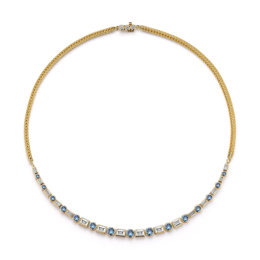 Diamond and Sapphire Dot-Dash Bubble Necklace