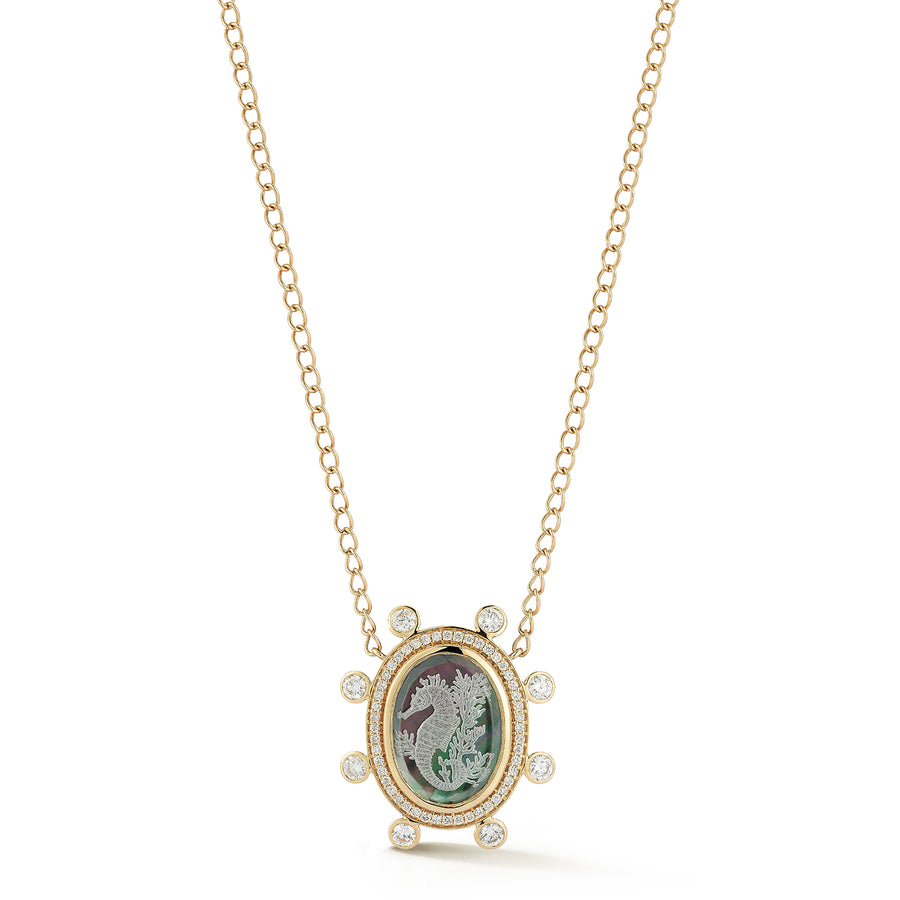 Large Seahorse Caspian Necklace - Grey Mother-of-Pearl and Diamond