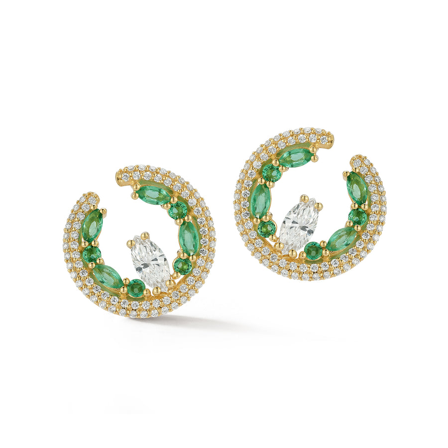 Diamond and Emerald Crested Wave Hoops