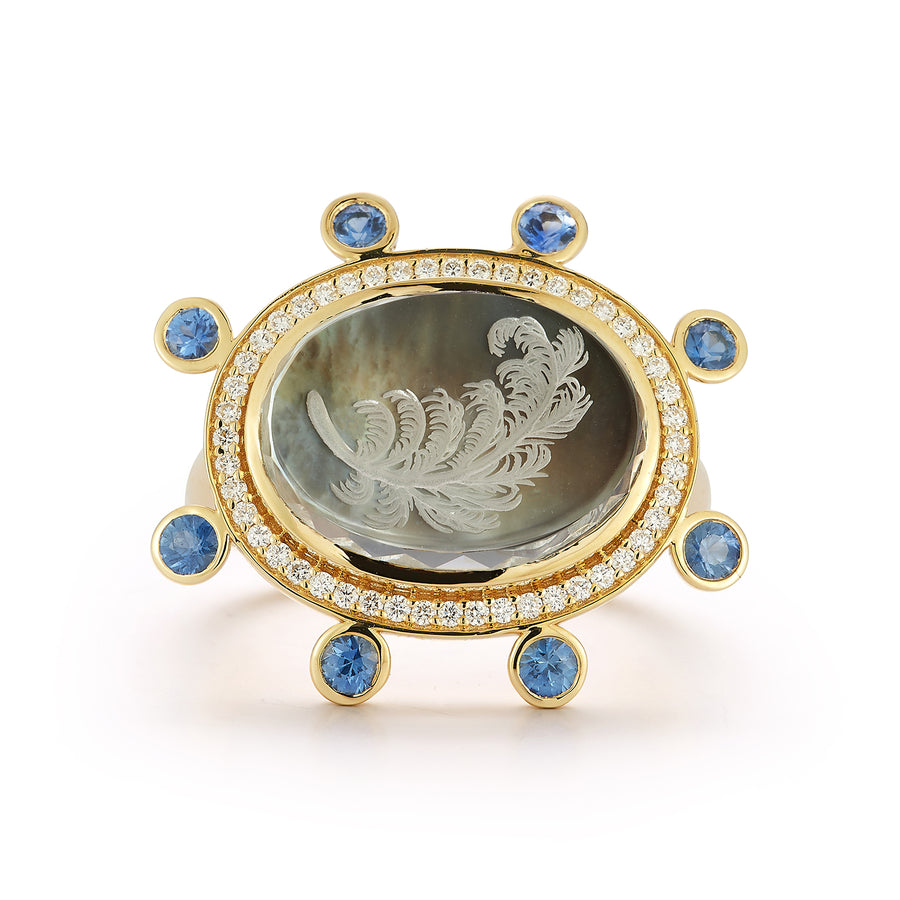 Feather Caspian Ring - Mother-of Pearl, Diamond and Sapphire