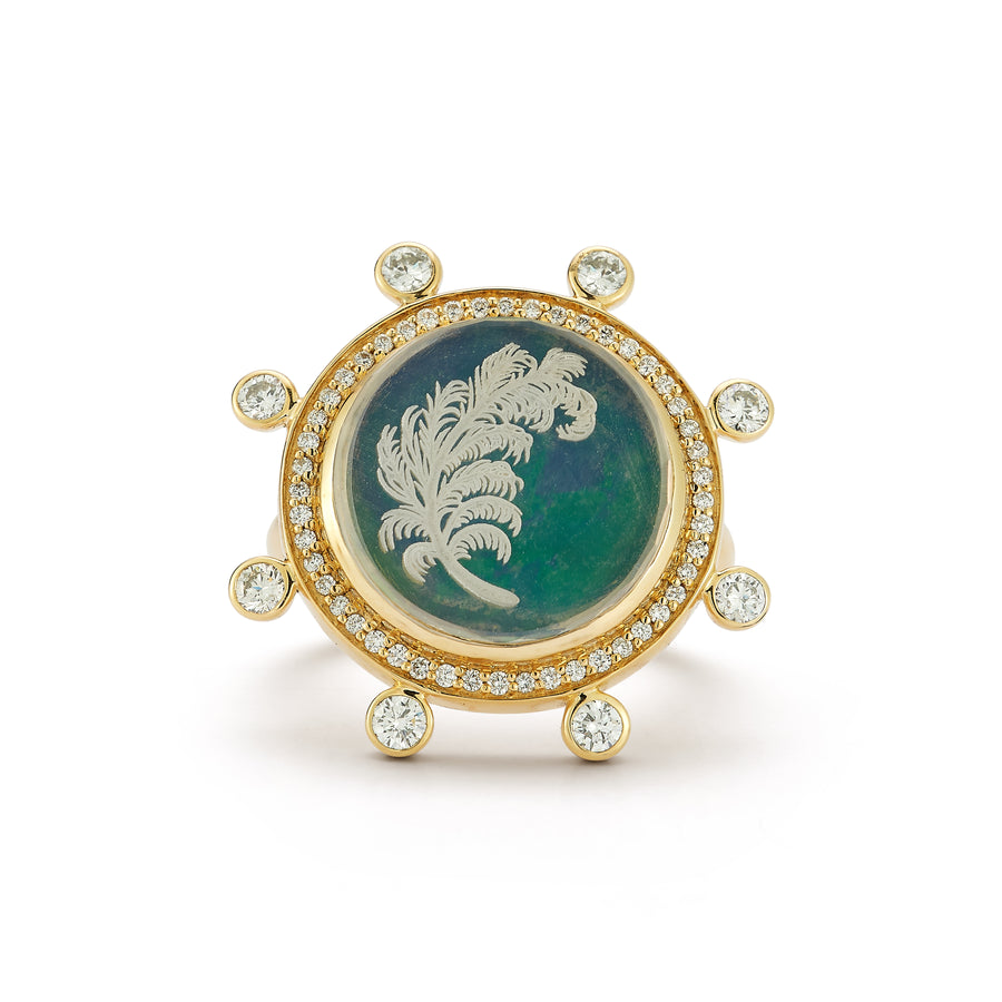 Feather Caspian Ring - Opal and Diamond