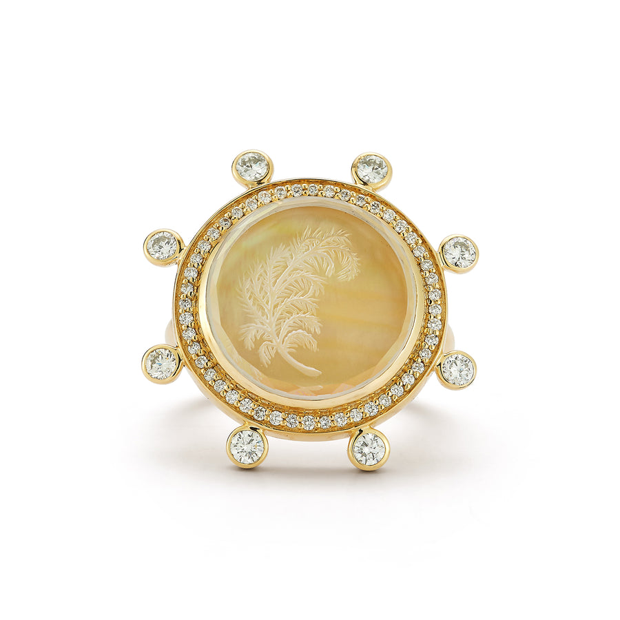 Feather Caspian Ring - Yellow Mother-of-Pearl and Diamond