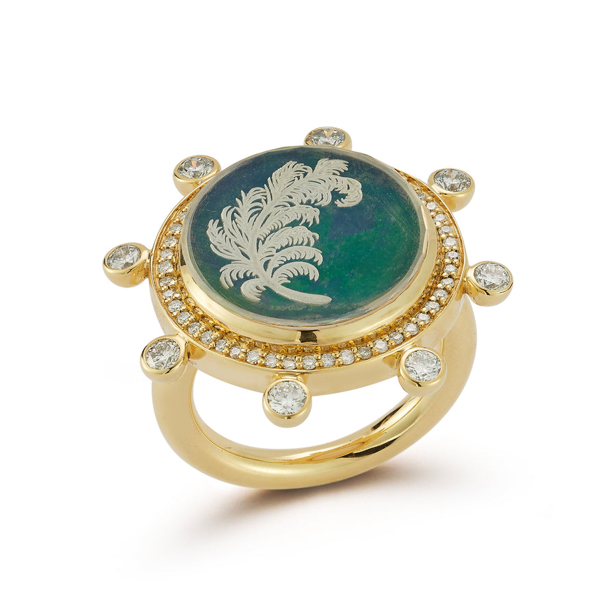 Feather Caspian Ring - Opal and Diamond