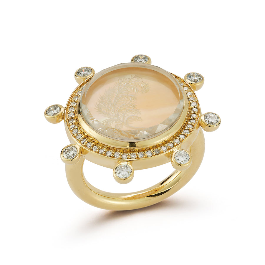 Feather Caspian Ring - Yellow Mother-of-Pearl and Diamond