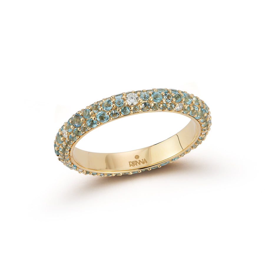 Thin Tidepool Ring - Aquamarine and Topaz