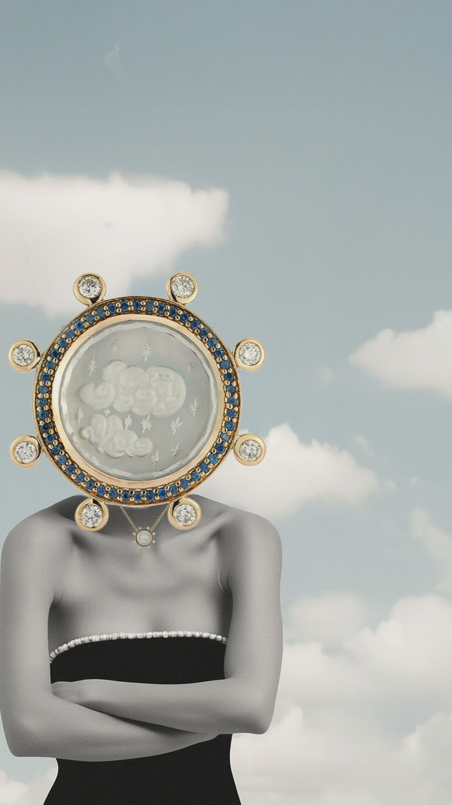 Cloud Caspian Necklace - Mother of Pearl, Sapphire and Diamond