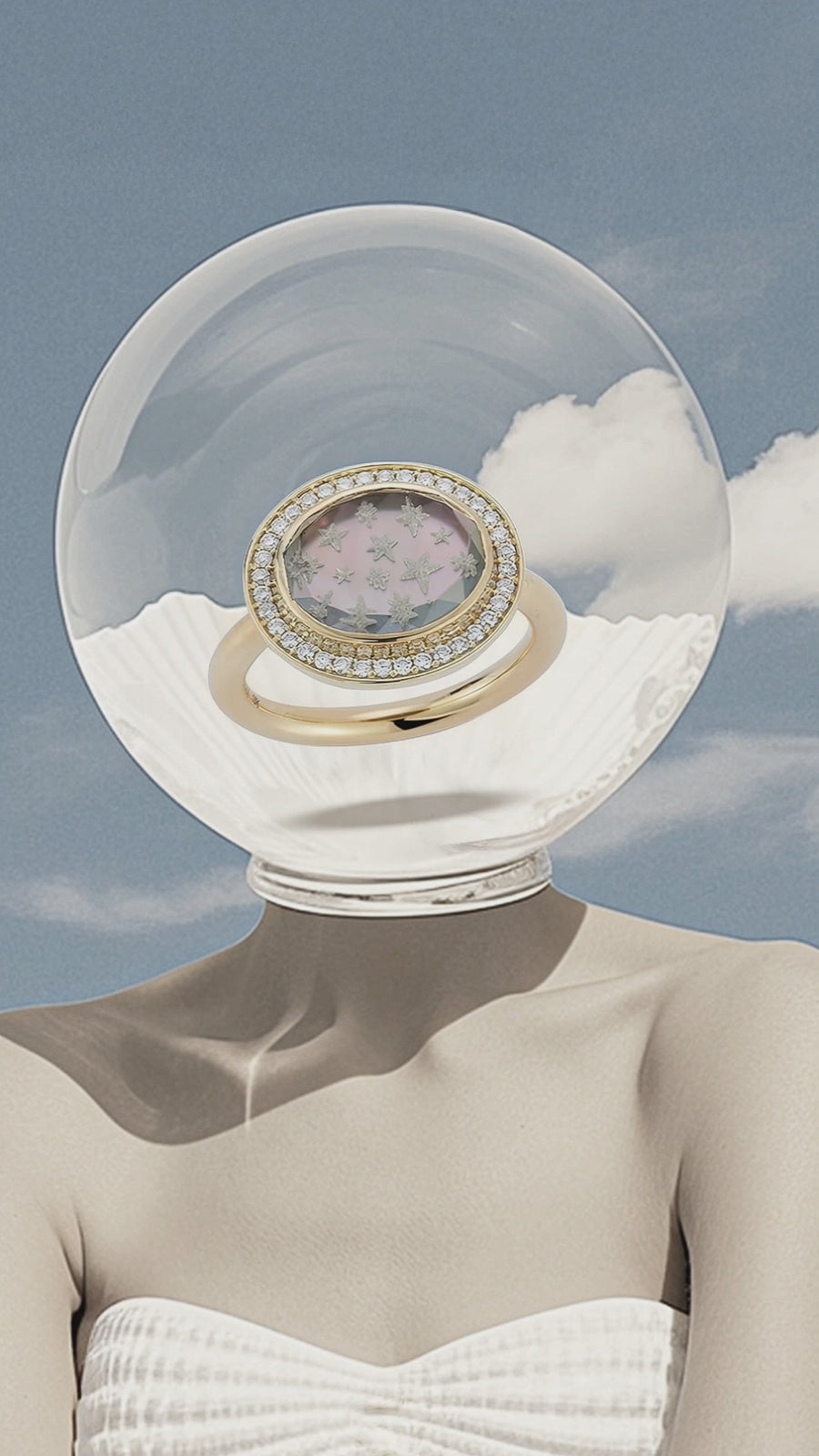 Pavé Star Caspian Ring - Grey Mother-of-Pearl and Diamond