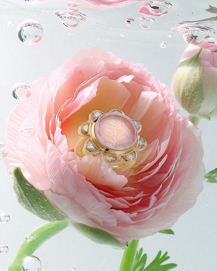 Rosebud Caspian Necklace - Pink Opal and Diamond