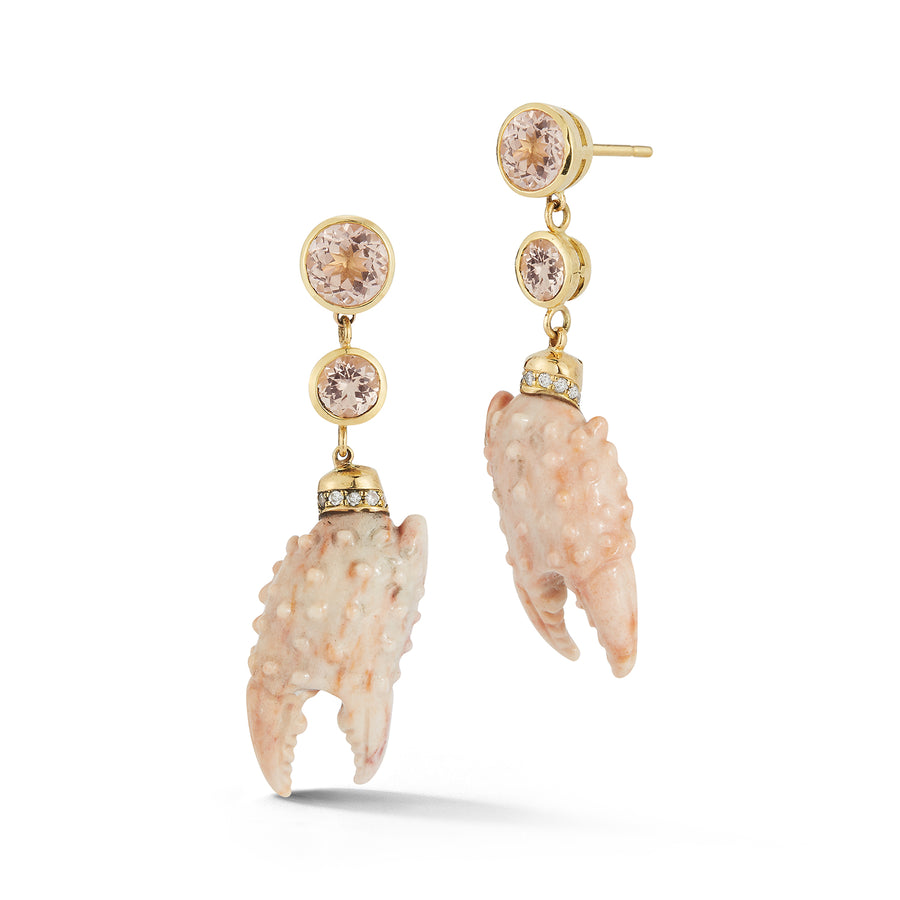 Dream Shell Earrings - Morganite with Carved Agate Pincer