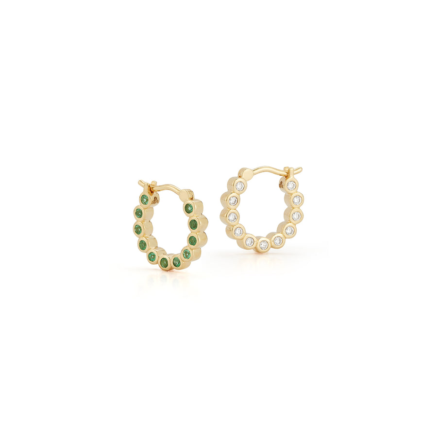 Bubble Double-Sided Diamond/Emerald Hoops - Small