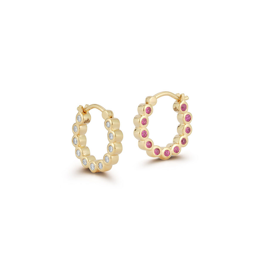 Bubble Double-Sided Diamond/Pink Sapphire Hoops - Small