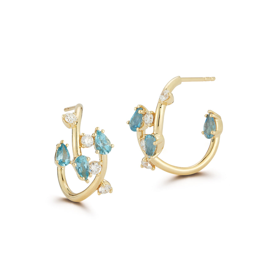 Wave Study II Earrings - Zimbaqua Aquamarine and Diamond